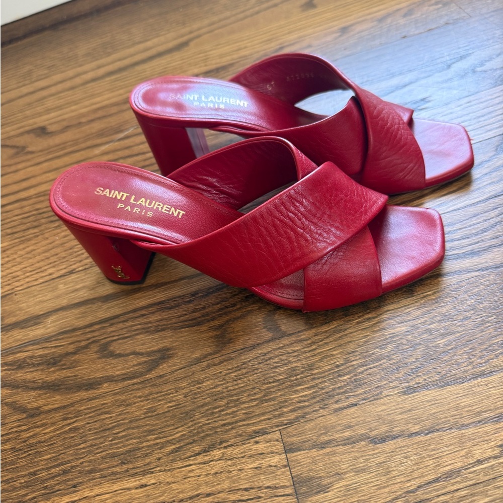 Saint Laurent Red Leather Mules